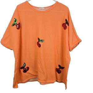RESORT CHERRY HOPELY Women's Orange T-Shirt Short Sleeve Round Neck Sequin Knit